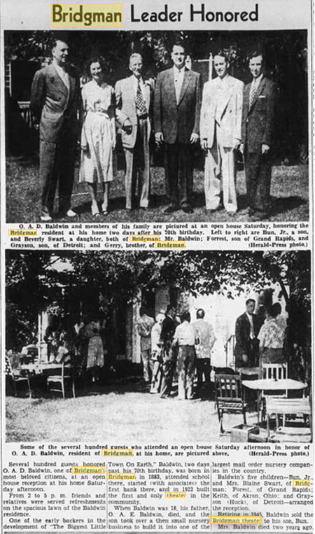 Bridgman Theatre - Owner Honored July 27 1953